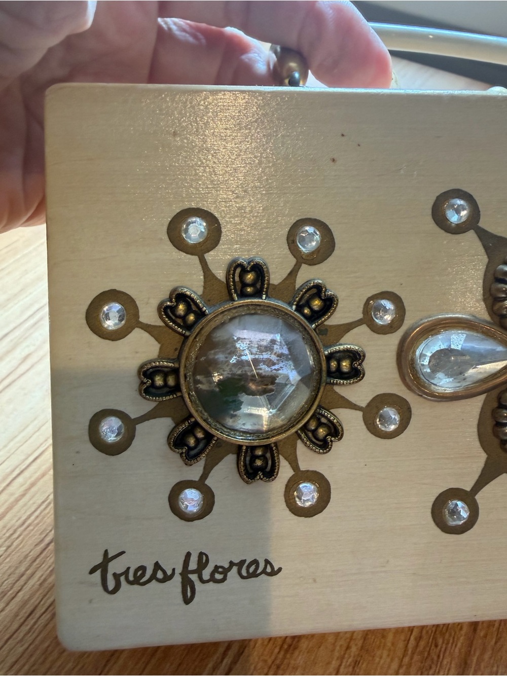 Vintage Enid Collins Tres Flores Jeweled Wood Box Purse - Picture 4 of 9